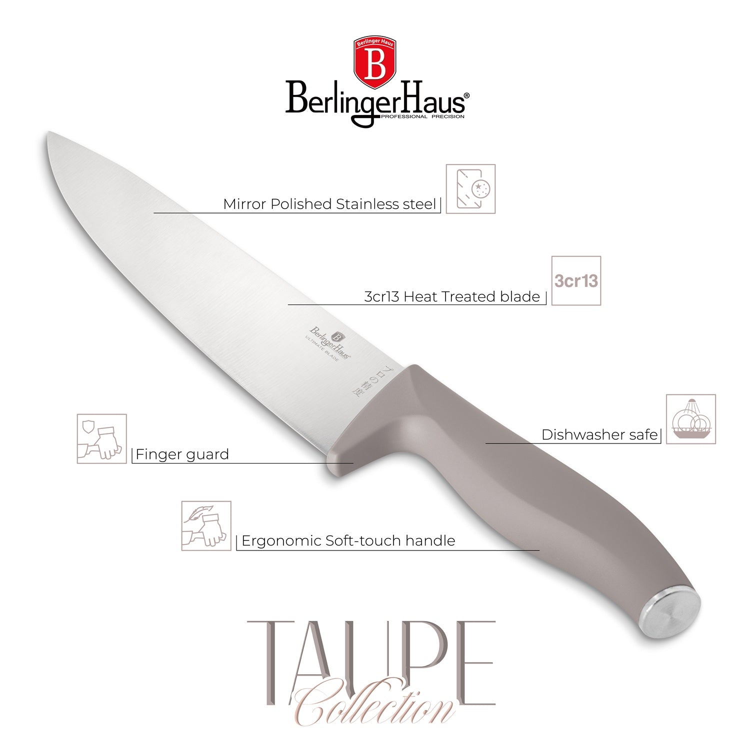 Berlinger Haus 6-Piece Stainless Steel Knife Set with Bamboo Stand – Taupe