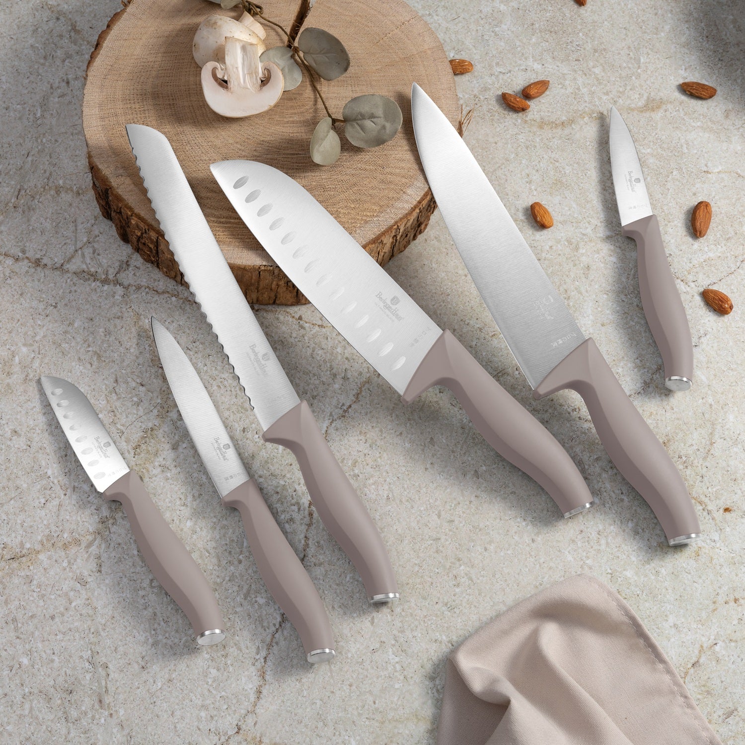 Berlinger Haus 6-Piece Stainless Steel Knife Set with Bamboo Stand – Taupe