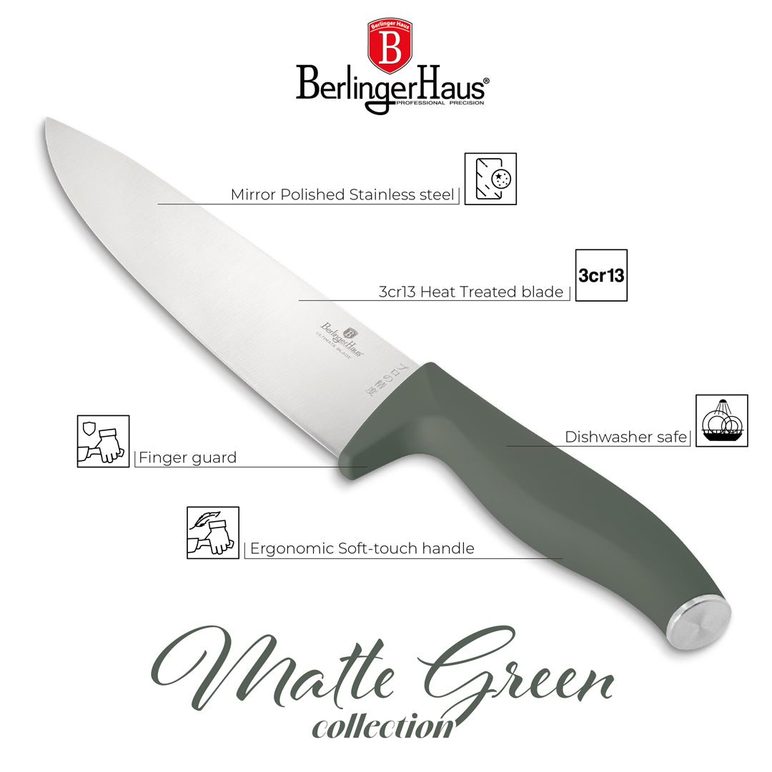 Berlinger Haus 6-Piece Stainless Steel Knife Set with Bamboo Stand – Matt Green