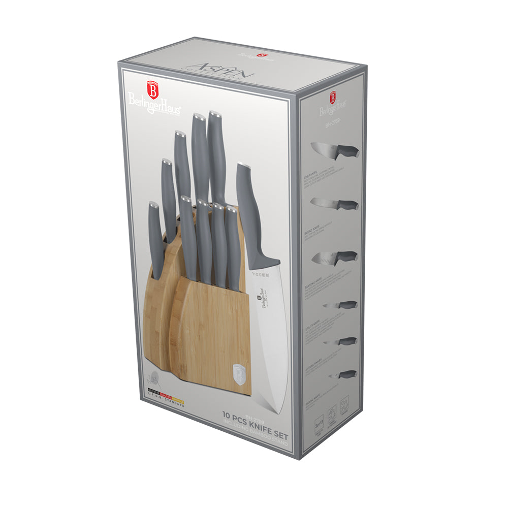 Berlinger Haus 10-Piece Stainless Steel Knife Set with Bamboo Stand – Aspen