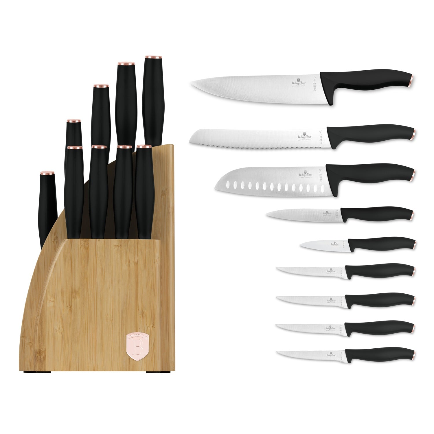 Berlinger Haus 10-Piece Knife Set with Bamboo Stand – Black Rose
