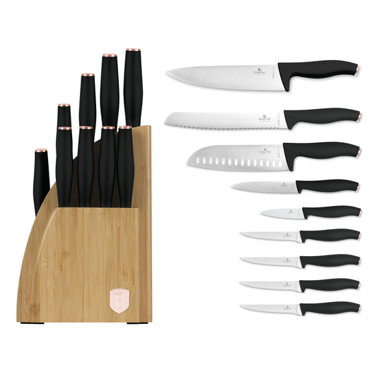Berlinger Haus 10-Piece Knife Set with Bamboo Stand – Black Rose