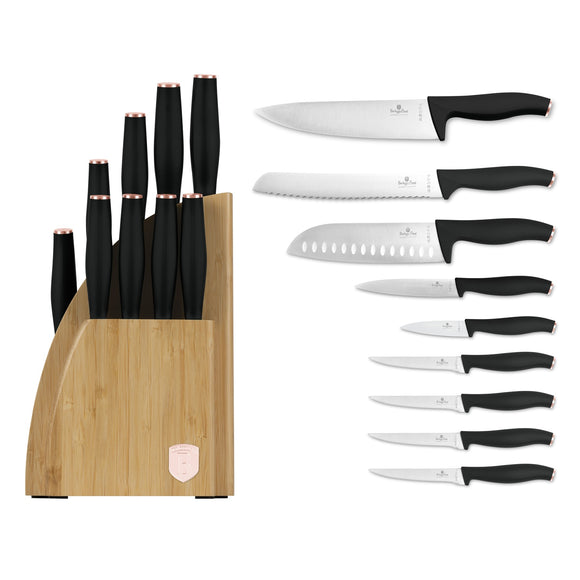 Berlinger Haus 10-Piece Knife Set with Bamboo Stand – Black Rose