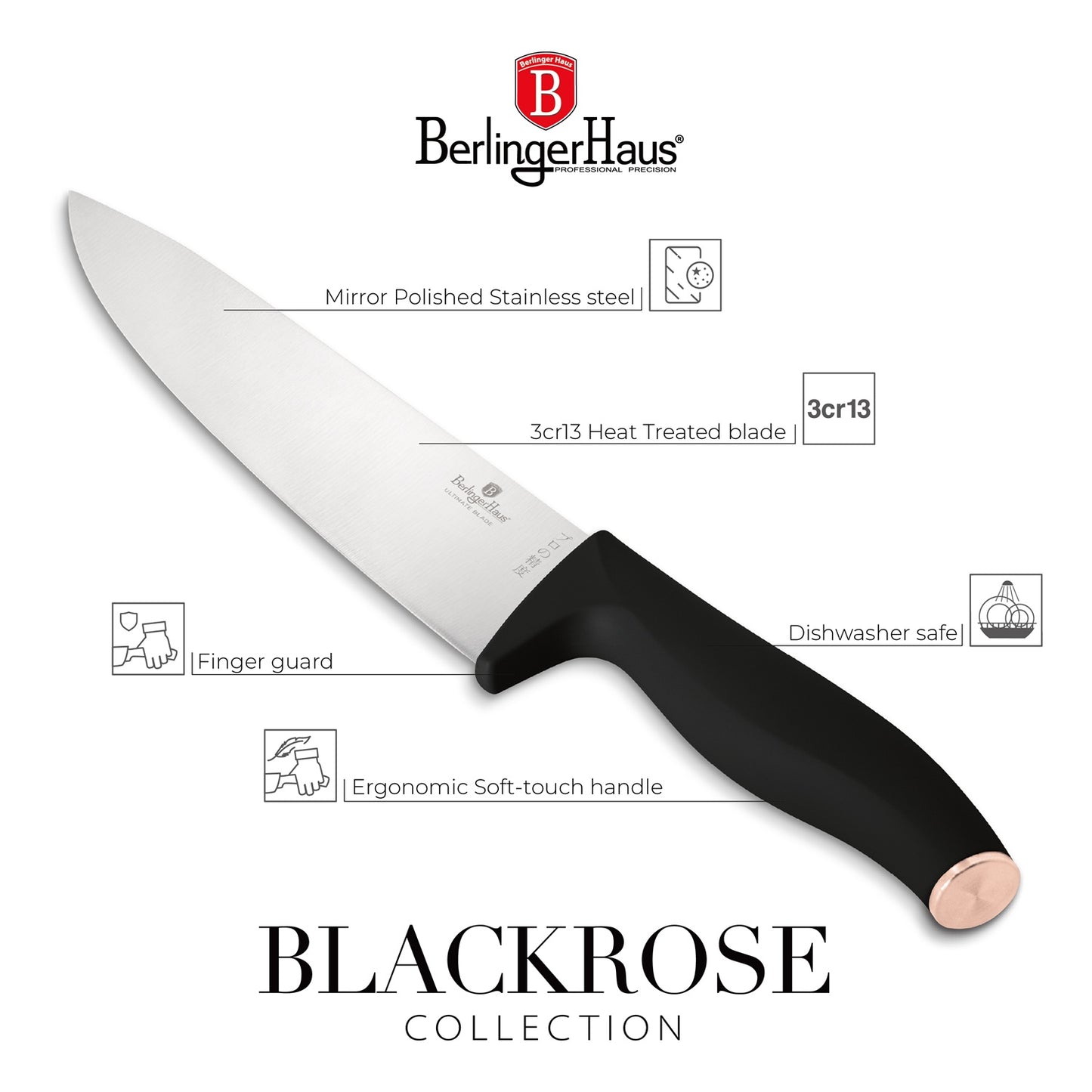 Berlinger Haus 10-Piece Knife Set with Bamboo Stand – Black Rose