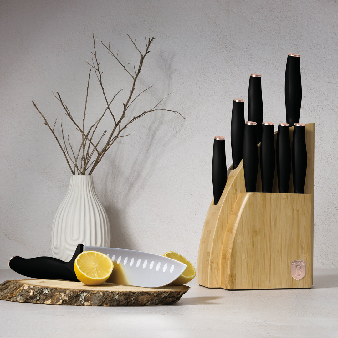 Berlinger Haus 10-Piece Knife Set with Bamboo Stand – Black Rose