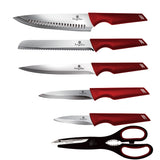 Berlinger Haus 7-Piece Non-Stick Knife Set with Stand - Burgundy Metallic