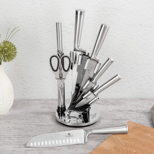 Berlinger Haus 8-Piece Stainless Steel Knife Set with Acrylic Stand – Silver