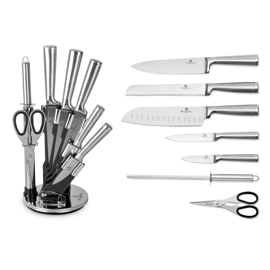 Berlinger Haus 8-Piece Stainless Steel Knife Set with Acrylic Stand – Silver