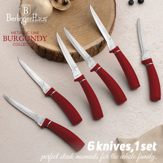 Berlinger Haus 6-Piece Steak Knife Set – Burgundy Metallic