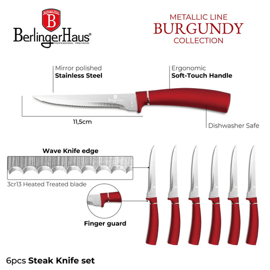 Berlinger Haus 6-Piece Steak Knife Set – Burgundy Metallic