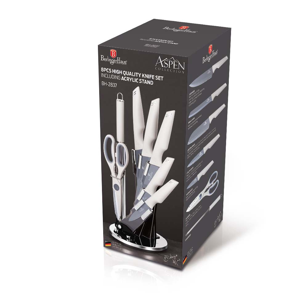 Berlinger Haus 8-Piece Non-Stick Knife Set with Stand - Aspen