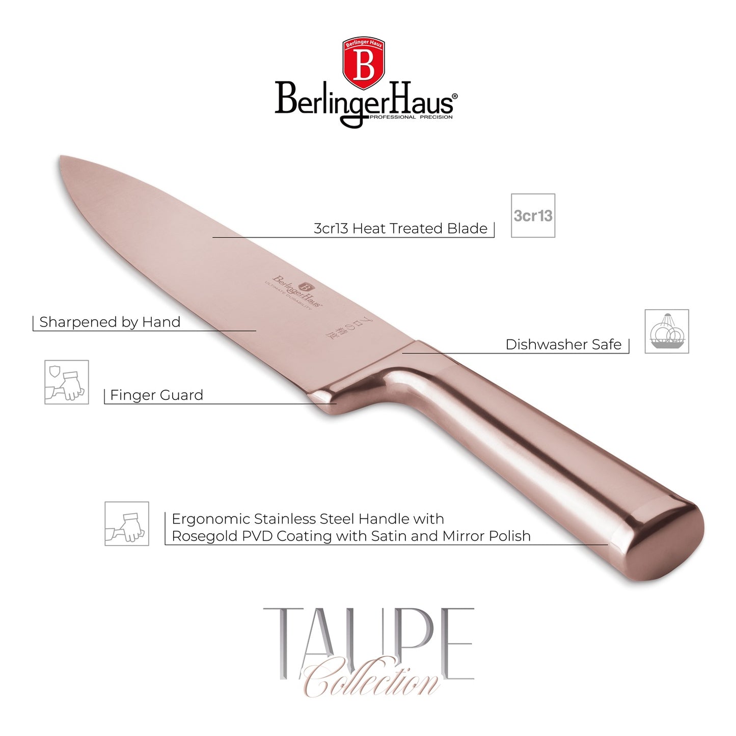 Berlinger Haus 20cm Stainless Steel Chef Knife - Taupe