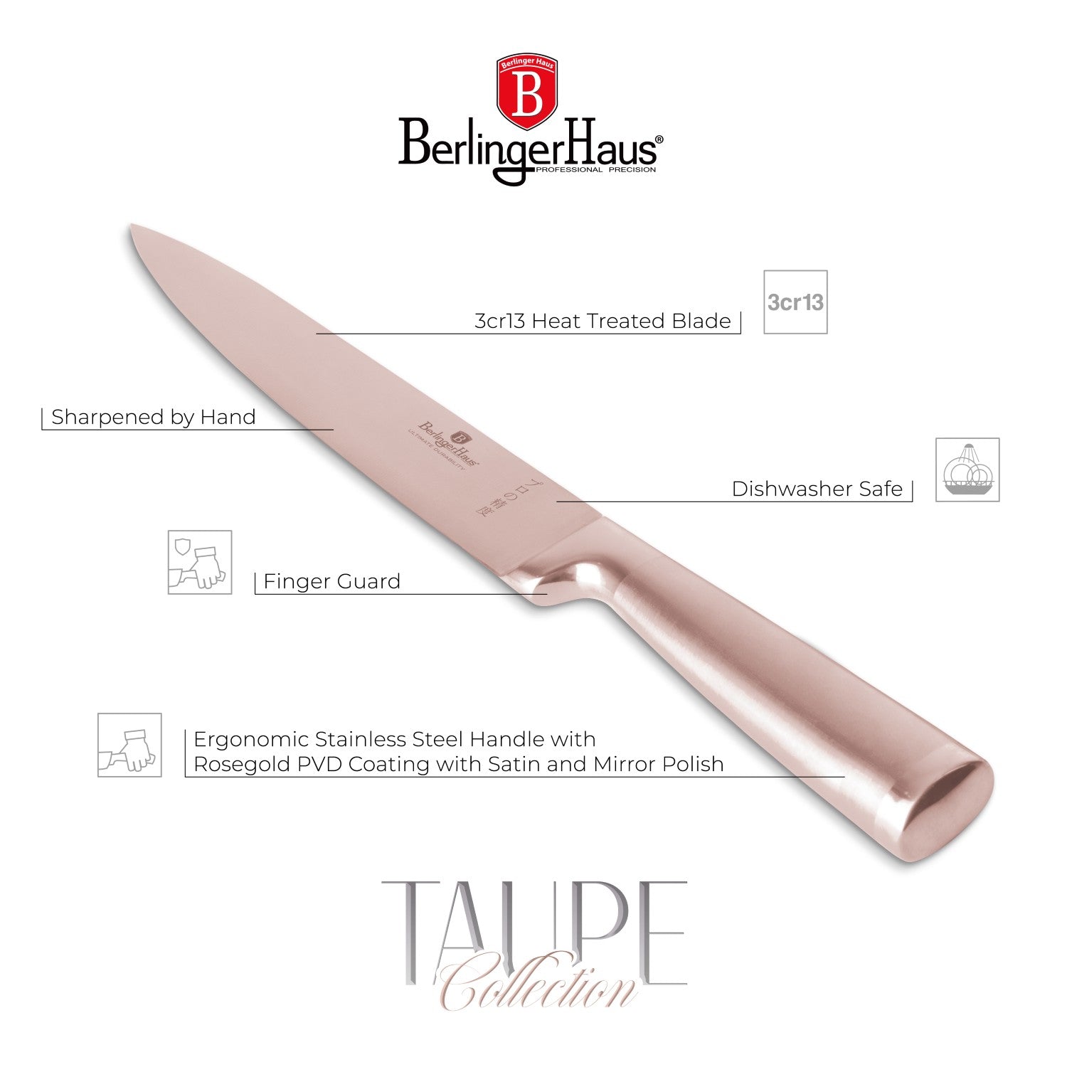 Berlinger Haus 20cm Stainless Steel Slicer Knife - Taupe