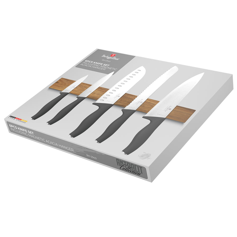 Berlinger Haus 6-Piece Knife Set with Acacia Wood Magnetic Hanger – Anthracite
