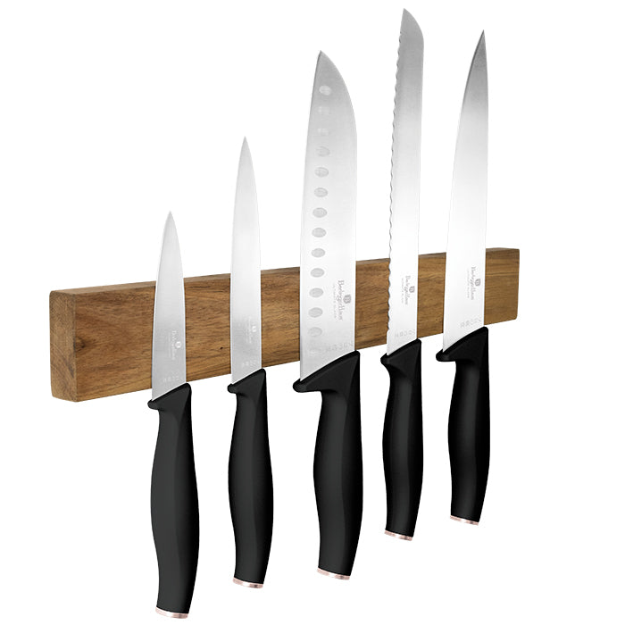 Berlinger Haus 6-Piece Stainless Steel Knife Set with Magnetic Hanger – Black Rose