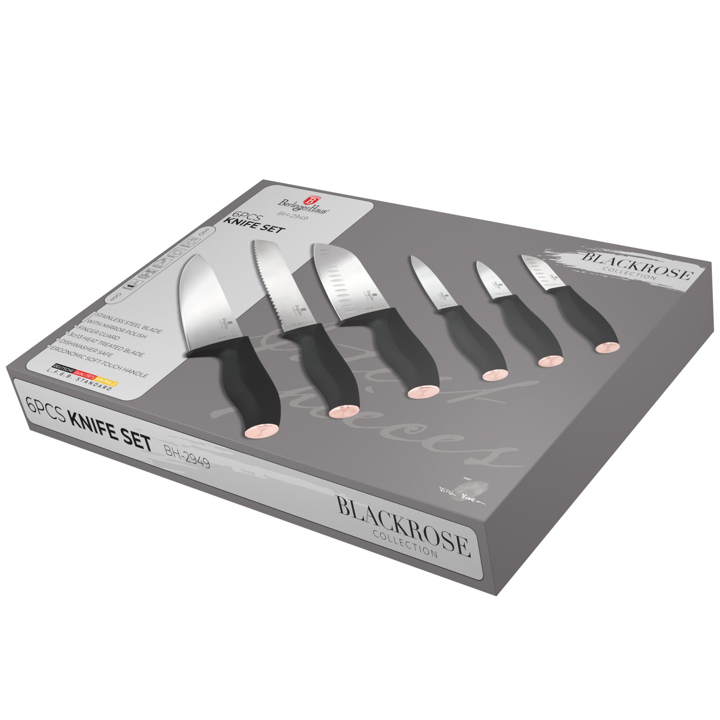 Berlinger Haus 6-Piece Stainless Steel Knife Set – Black Rose