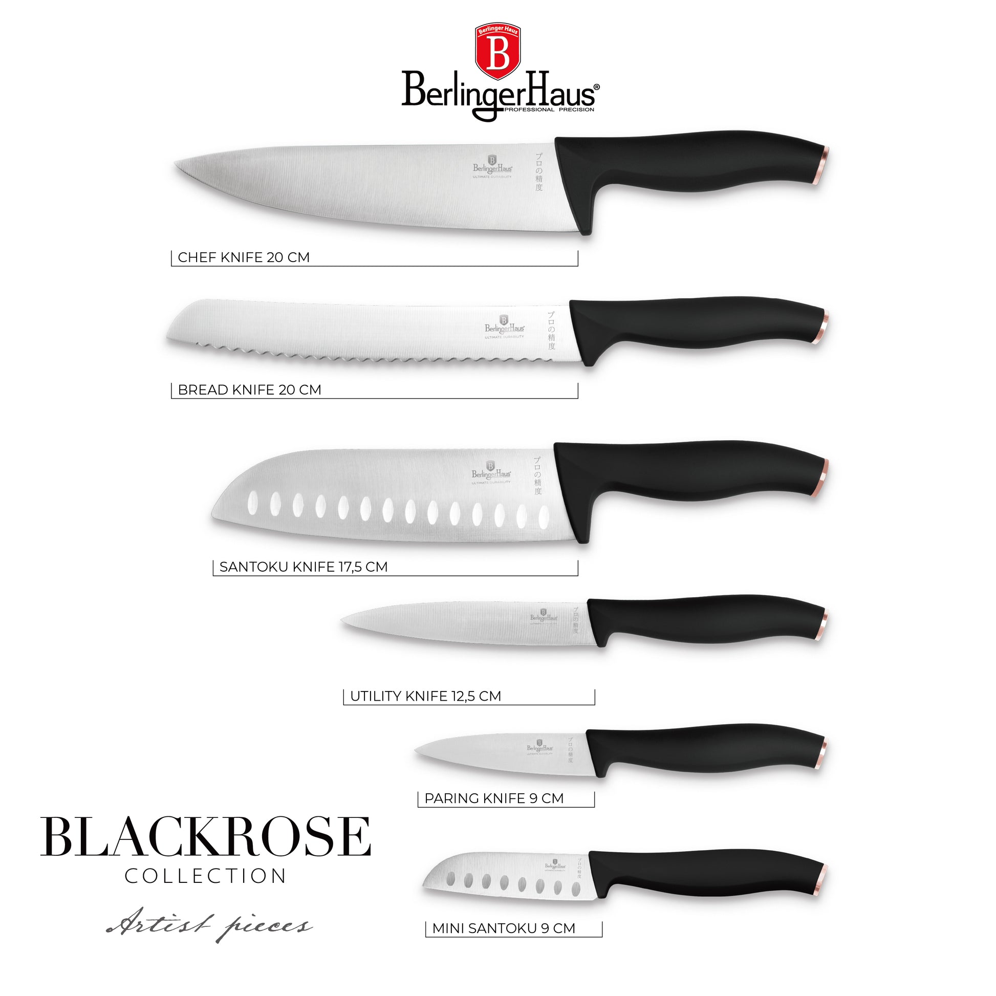 Berlinger Haus 6-Piece Stainless Steel Knife Set – Black Rose