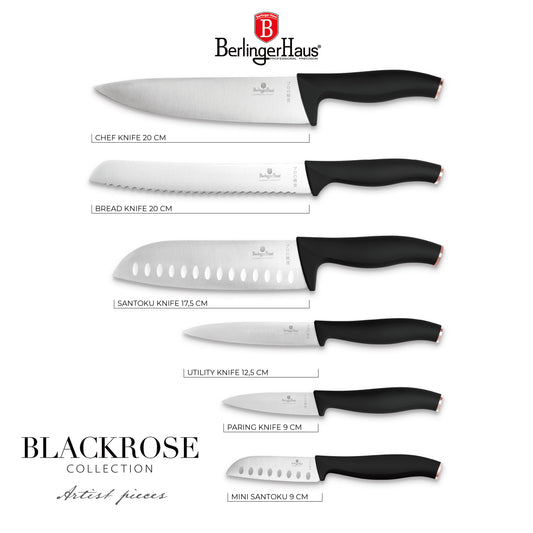 Berlinger Haus 6-Piece Stainless Steel Knife Set – Black Rose