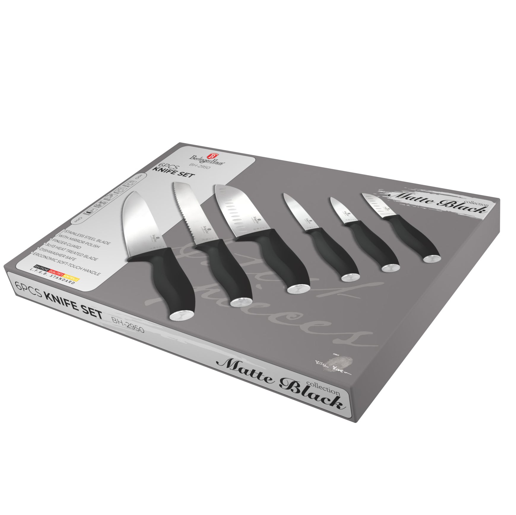 Berlinger Haus 6-Piece Stainless Steel Knife Set – Matte Black