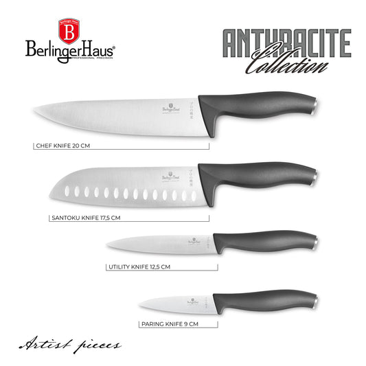 Berlinger Haus 4-Piece Stainless Steel Knife Set - Anthracite