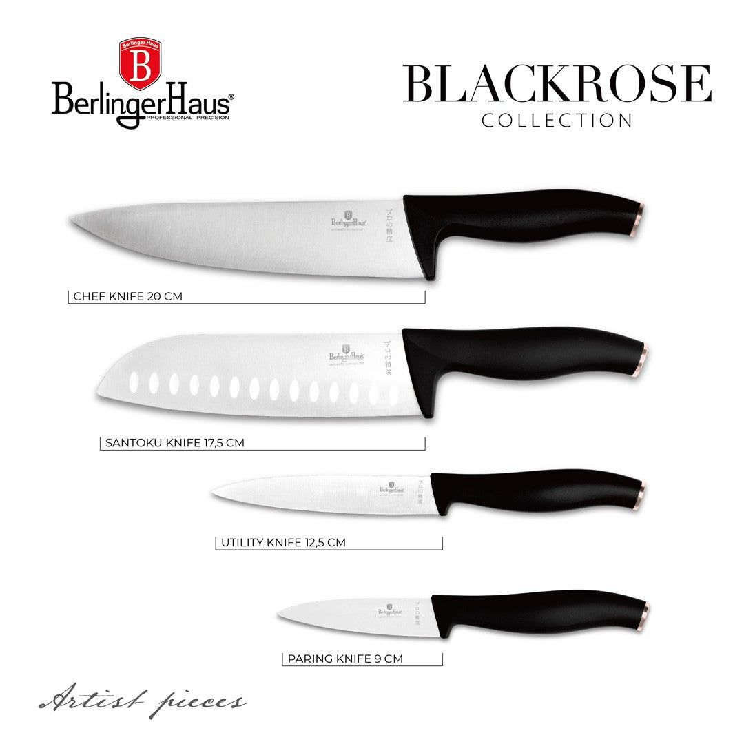 Berlinger Haus 4-Piece Stainless Steel Knife Set – Black Rose