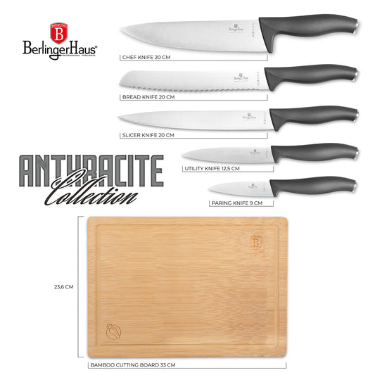 Berlinger Haus 6-Piece Knife Set with Bamboo Cutting Board – Anthracite