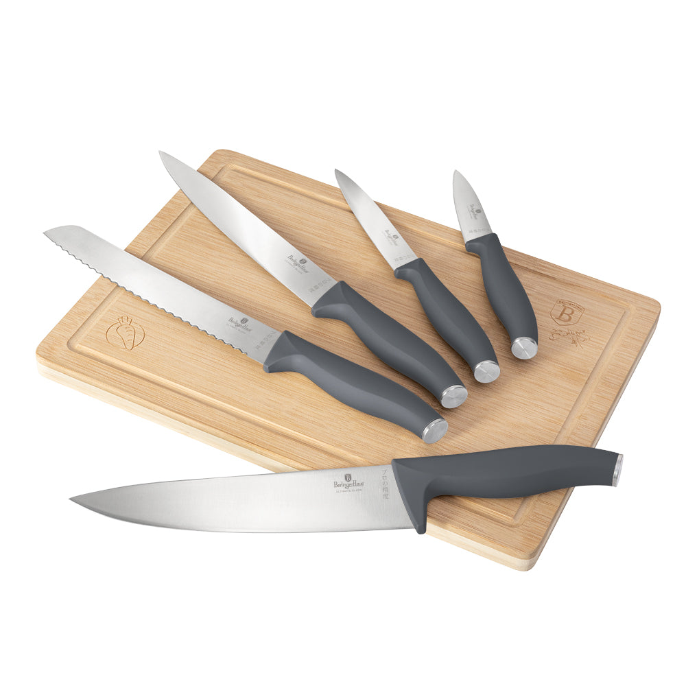 Berlinger Haus 6-Piece Stainless Steel Knife Set with Bamboo Cutting Board – Aspen