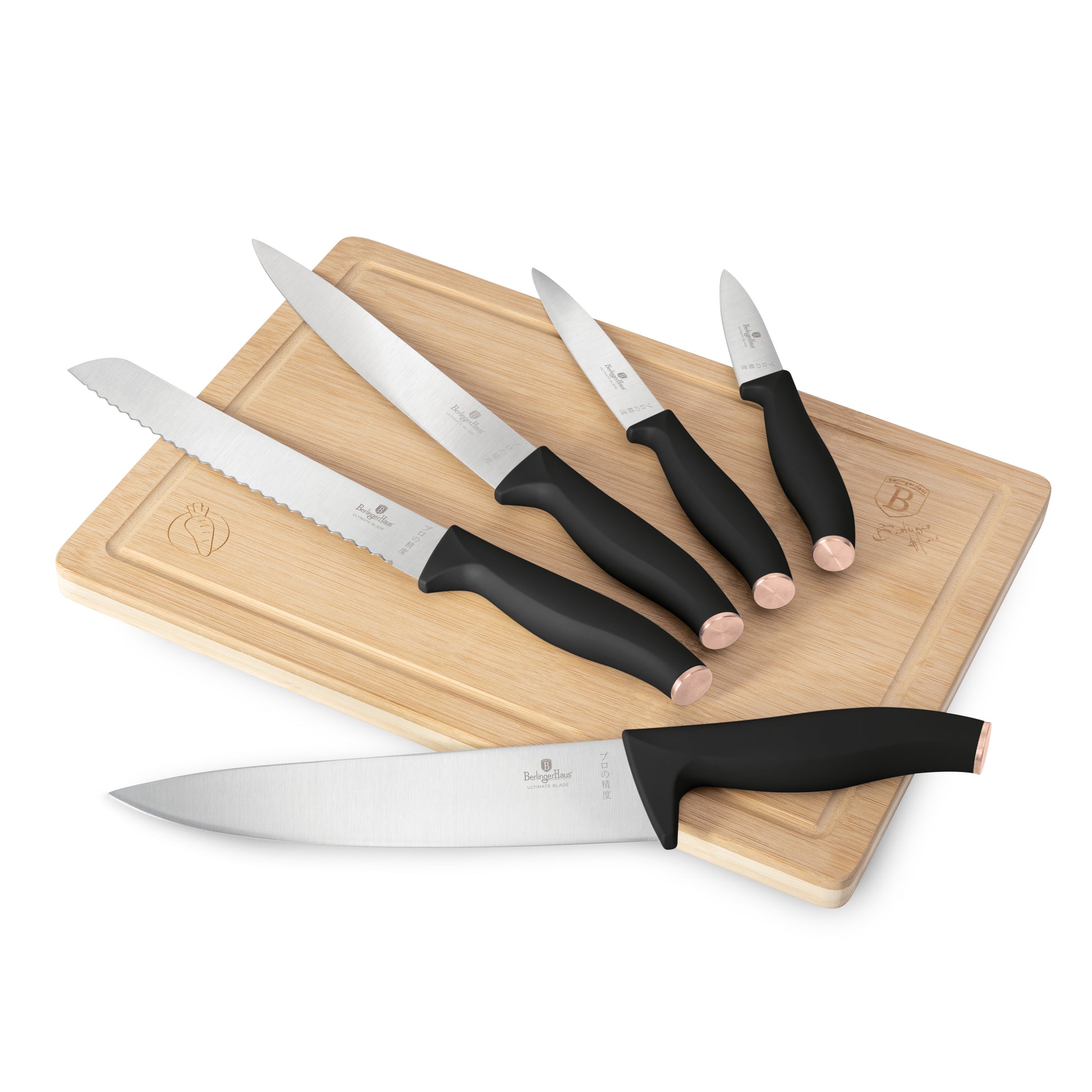 Berlinger Haus 6-Piece Knife Set with Bamboo Cutting Board – Black Rose