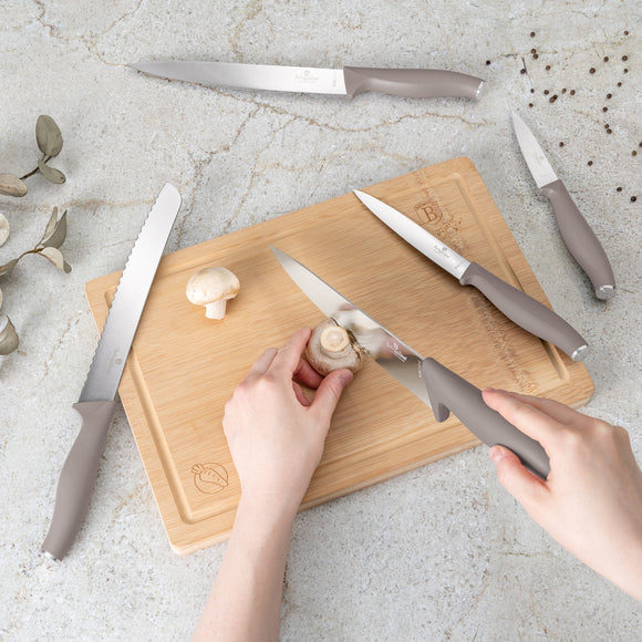 Berlinger Haus 6-Piece Knife Set with Bamboo Cutting Board – Taupe