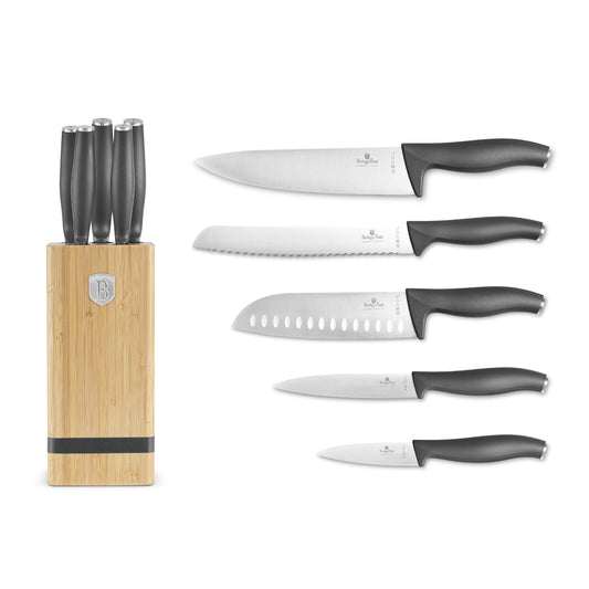 Berlinger Haus 6-Piece Stainless Steel Knife Set with Bamboo Stand – Anthracite