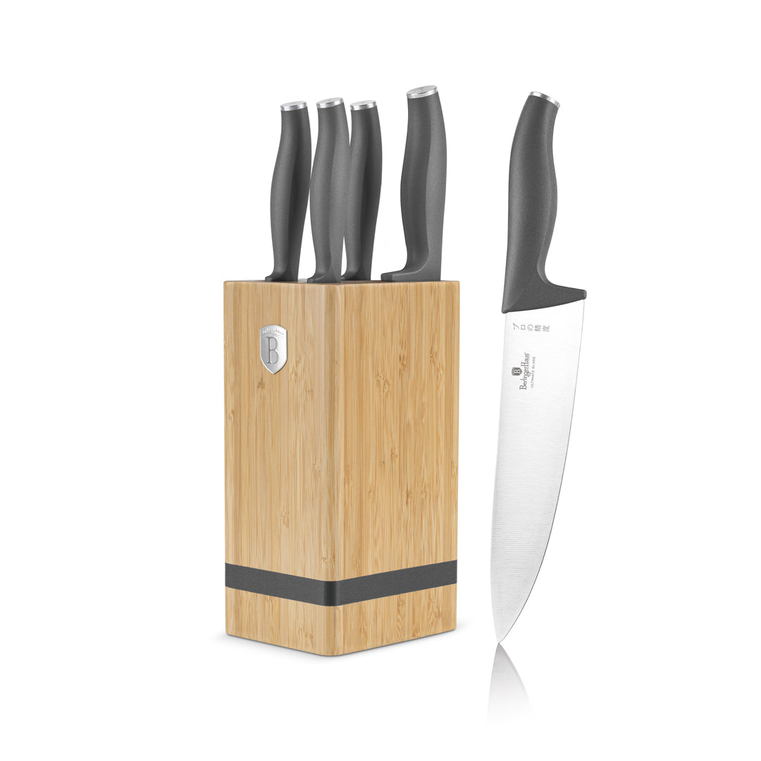 Berlinger Haus 6-Piece Stainless Steel Knife Set with Bamboo Stand – Anthracite
