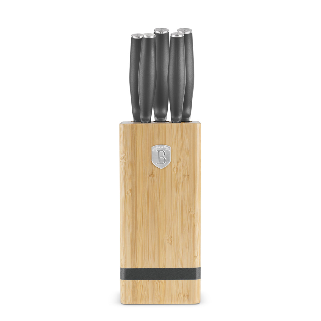 Berlinger Haus 6-Piece Stainless Steel Knife Set with Bamboo Stand – Anthracite