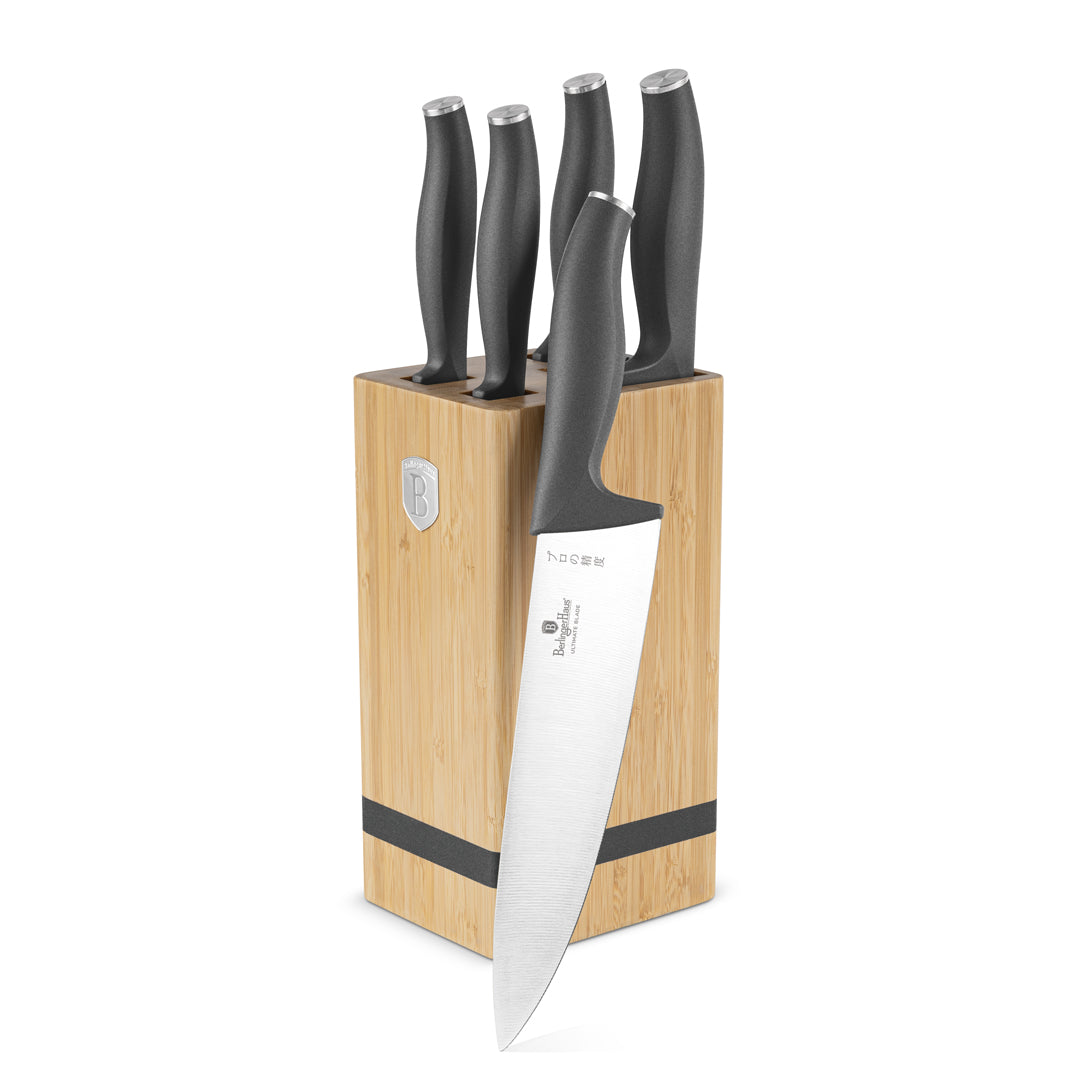 Berlinger Haus 6-Piece Stainless Steel Knife Set with Bamboo Stand – Anthracite