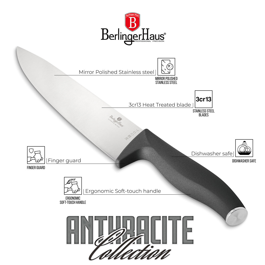 Berlinger Haus 6-Piece Stainless Steel Knife Set with Bamboo Stand – Anthracite