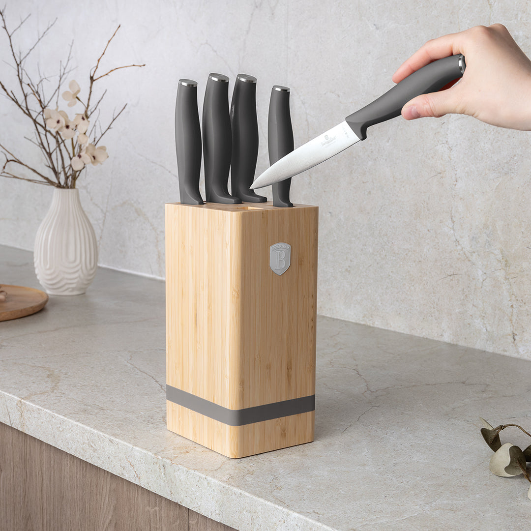 Berlinger Haus 6-Piece Stainless Steel Knife Set with Bamboo Stand – Anthracite