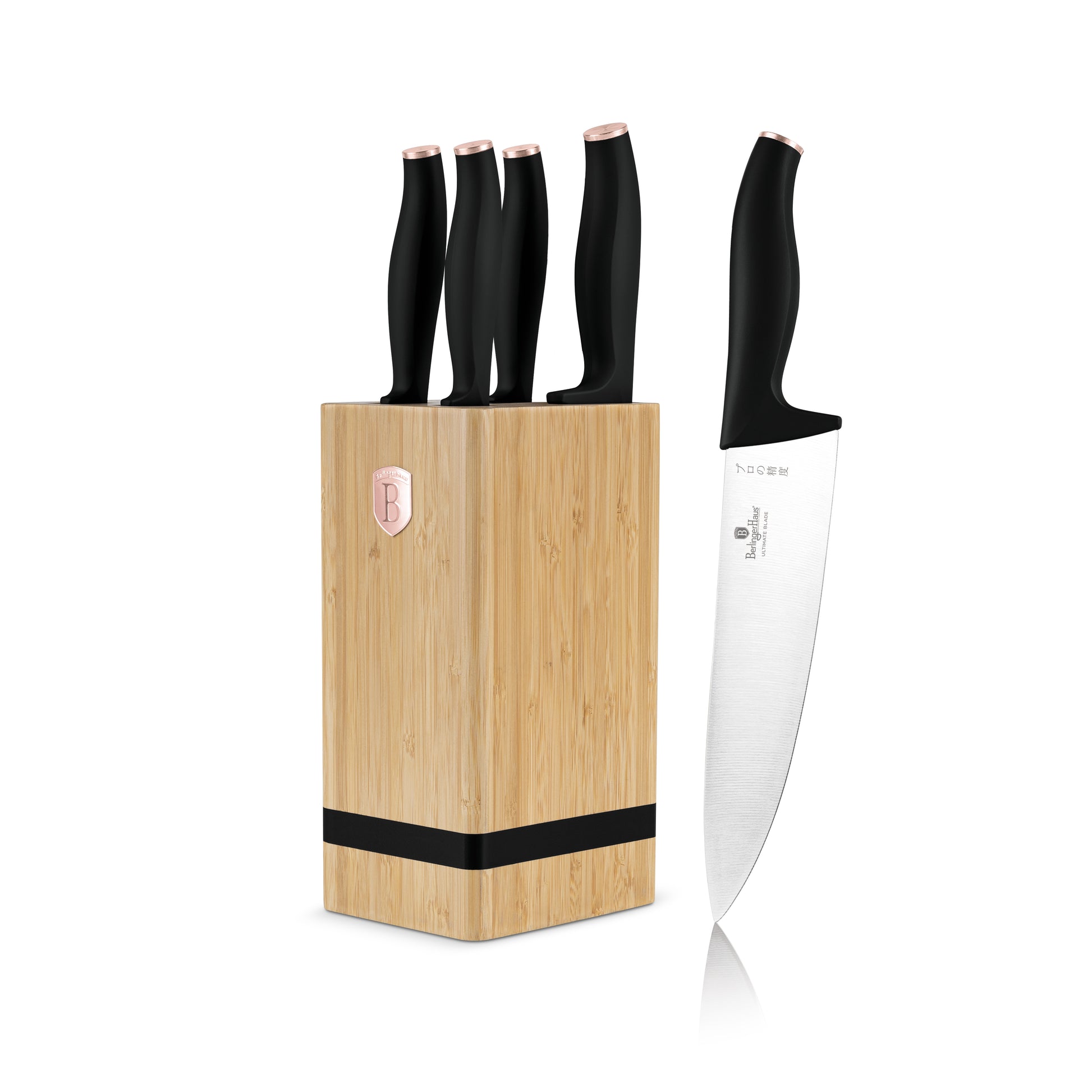 Berlinger Haus 6-Piece Stainless Steel Knife Set with Bamboo Stand – Black Rose