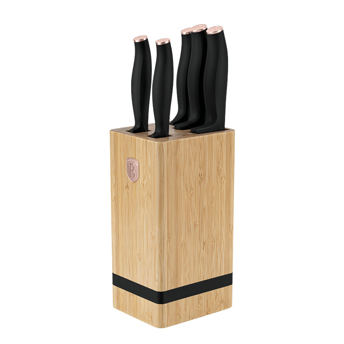 Berlinger Haus 6-Piece Stainless Steel Knife Set with Bamboo Stand – Black Rose