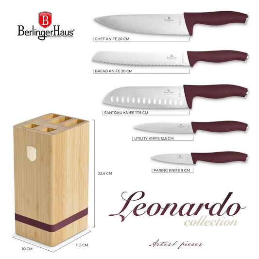 Berlinger Haus 6-Piece Stainless Steel Knife Set with Bamboo Stand – Leonardo