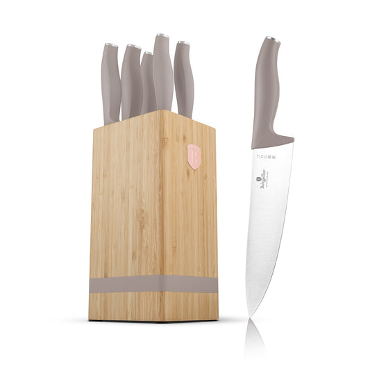 Berlinger Haus 6-Piece Knife Set with Bamboo Stand – Taupe