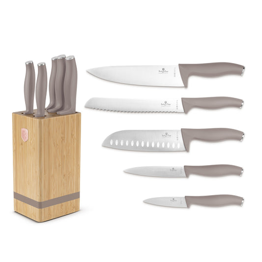 Berlinger Haus 6-Piece Knife Set with Bamboo Stand – Taupe