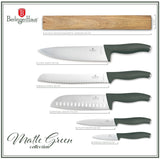 Berlinger Haus 6-Piece Stainless Steel Knife Set with Wood Magnetic Hanger - Matt Green