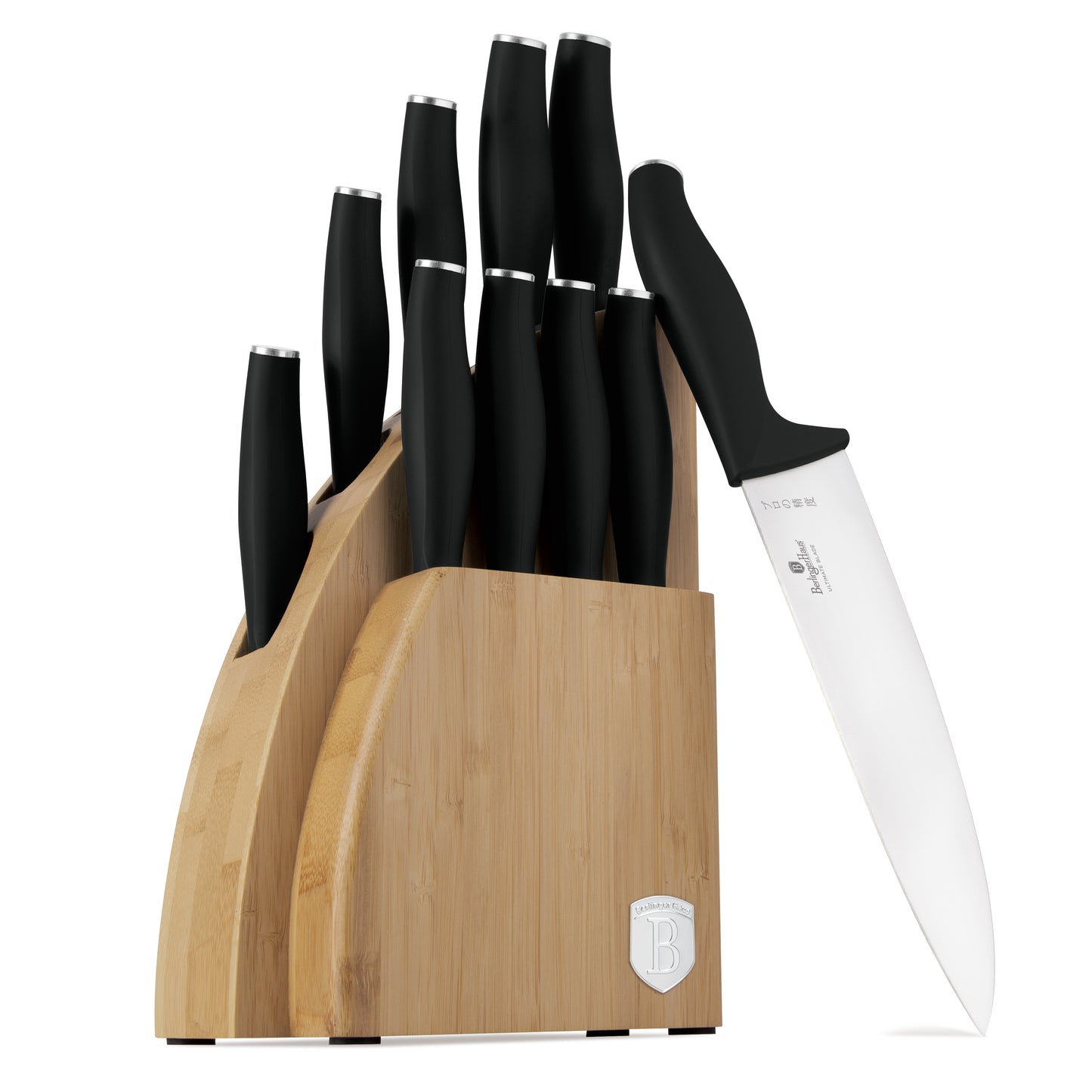 Berlinger Haus 10-Piece Stainless Steel Knife Set with Bamboo Stand – Matt Black