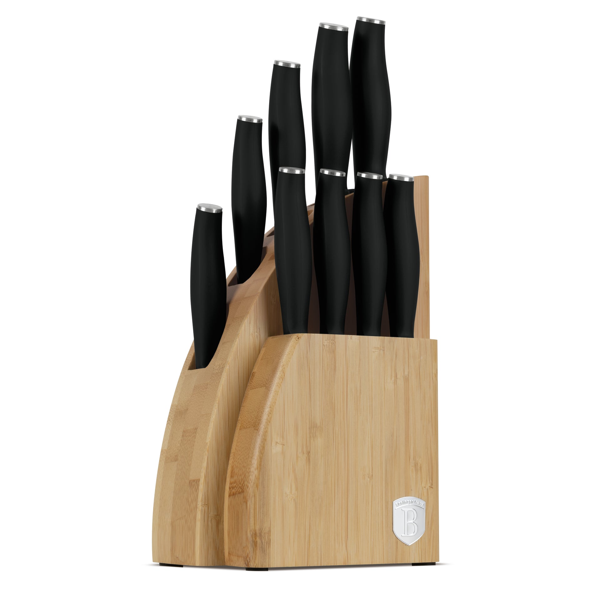 Berlinger Haus 10-Piece Stainless Steel Knife Set with Bamboo Stand – Matt Black