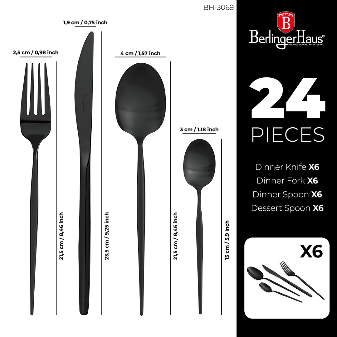 Berlinger Haus 24-Piece Cutlery Set – Mirror Black