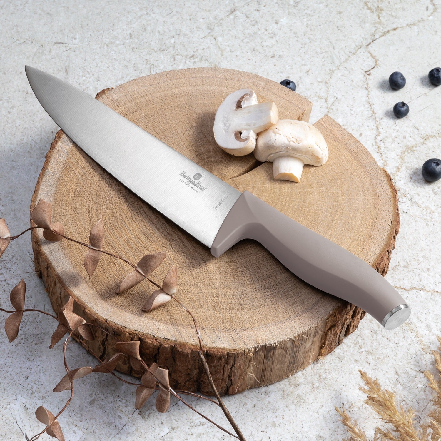 Berlinger Haus 10-Piece Stainless Steel Knife Set with Bamboo Stand – Taupe