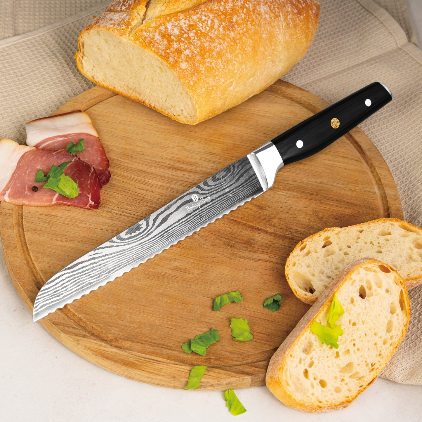 Berlinger Haus 6-Piece Stainless Steel Knife Set with Bamboo Stand - Black