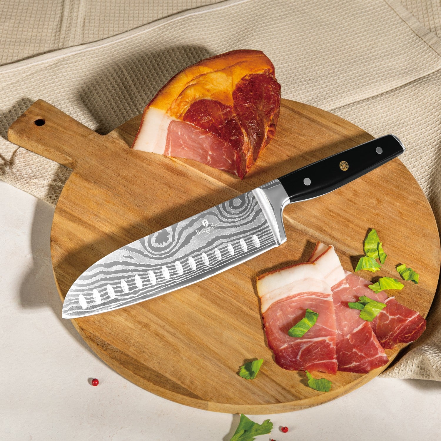 Berlinger Haus 6-Piece Stainless Steel Knife Set with Bamboo Stand - Black