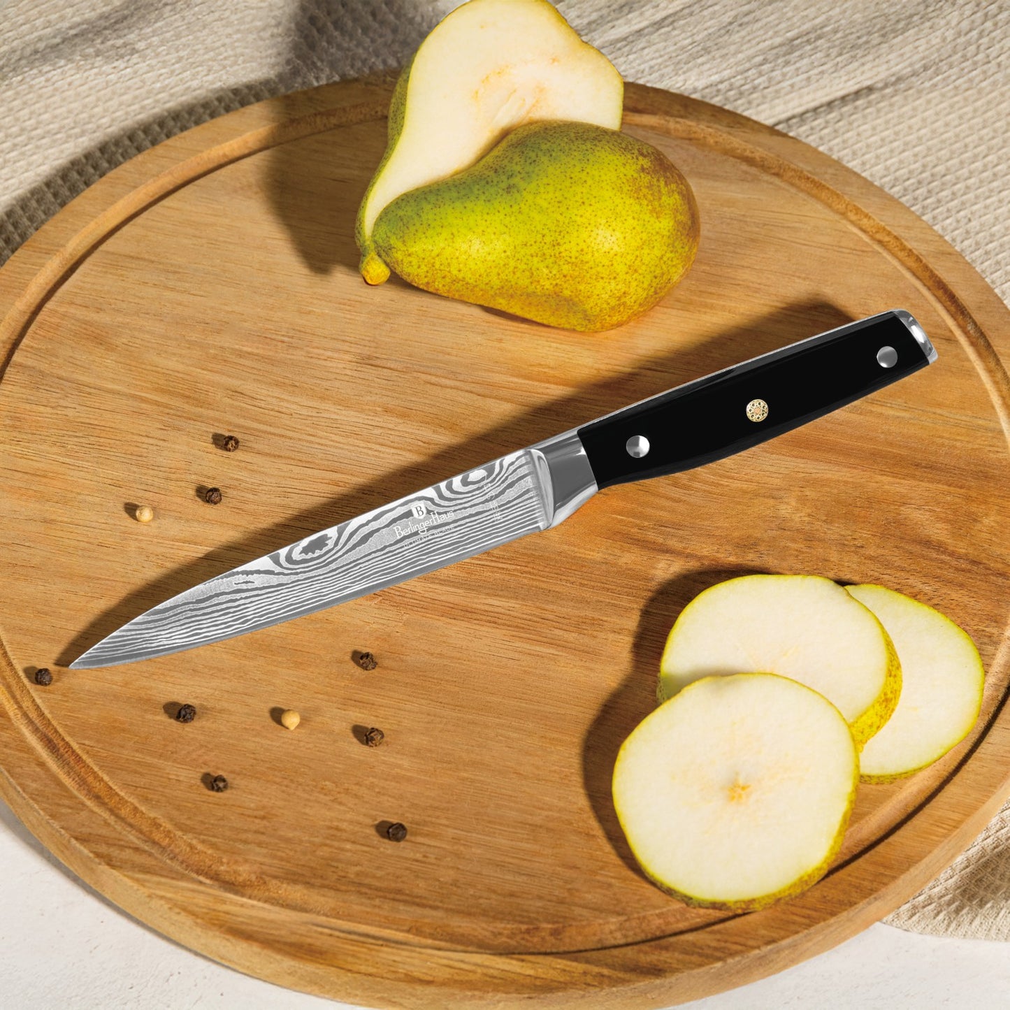 Berlinger Haus 6-Piece Stainless Steel Knife Set with Bamboo Stand - Black