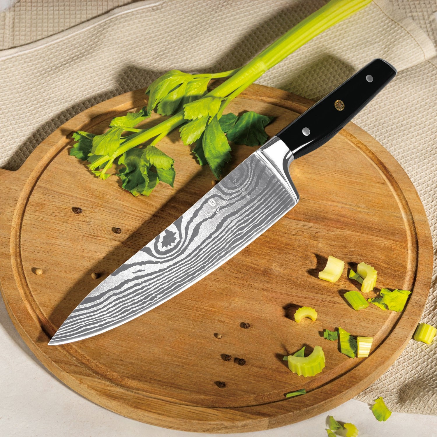 Berlinger Haus 6-Piece Stainless Steel Knife Set with Bamboo Stand - Black