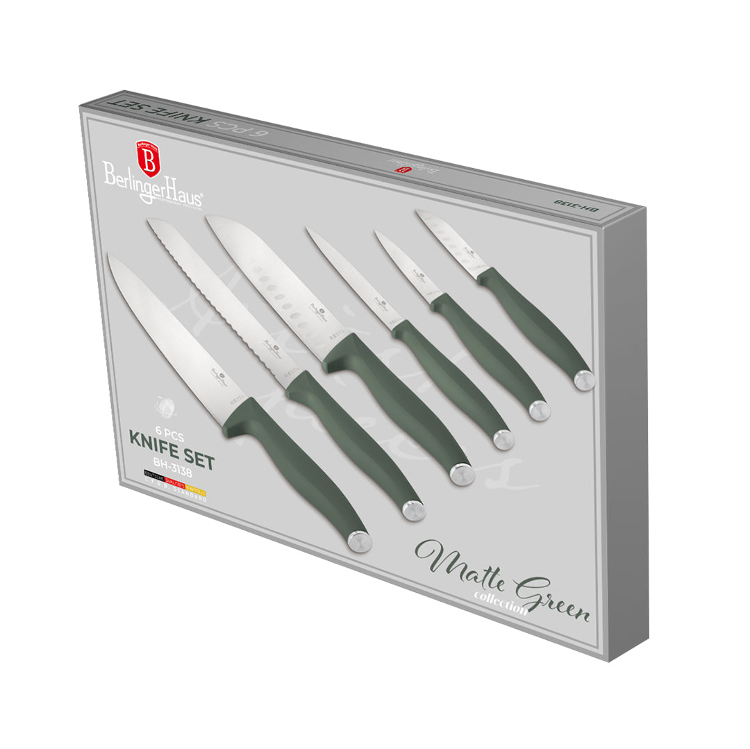 Berlinger Haus 6-Piece Stainless Steel Knife Set – Matt Green